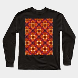 Clover Shaped Red and Orange Colored Pattern  - WelshDesignsTP005 Long Sleeve T-Shirt